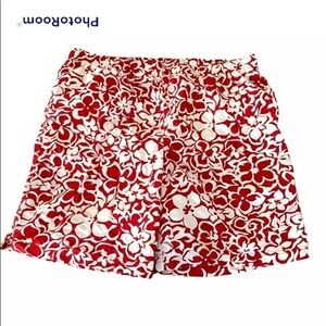 Mens Lands End Sz XL Swim Trunks Boardshorts Mesh Lined Pockets Red Floral EUC